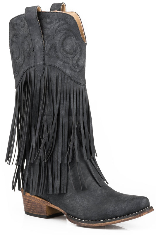 Roper Womens Black Smooth Fringe Boot