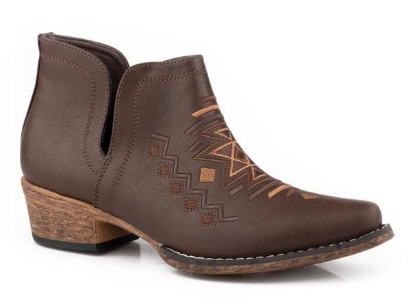 Roper Womens Snip Toe Brown With Aztec Embroidery - Roper