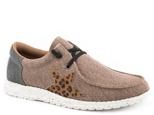 Roper Womens Brown Canvas With Leopard Star - Roper