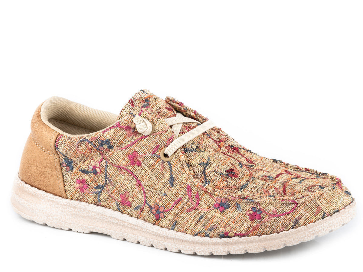 Roper Womens Tan Floral Fabric With Tan Heel