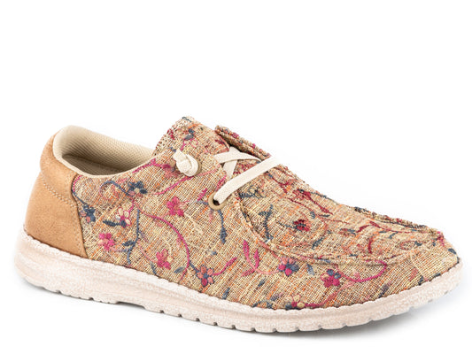 Roper Womens Tan Floral Fabric With Tan Heel