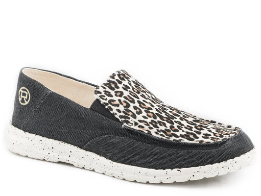 Roper Womens Black Canvas With Leopard Vamp - Roper