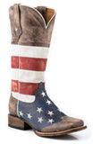 Roper Womens American Flag Leather Texas Star Cowboy Boot Distressed Brown Red White And Blue