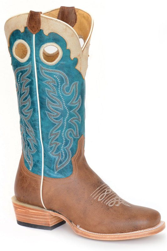 Roper Womens Waxy Tan Leather Vamp Turquoise Shaft