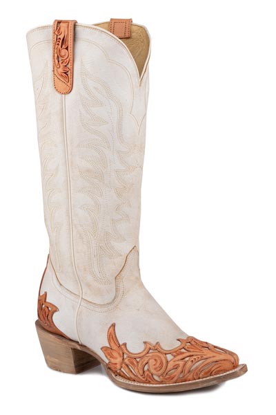 Roper Womens Vintage Creme Leather Vamp And Shaft