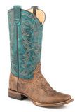 Roper Womens Concealed Carry Leather Cowboy Boot Vintage Brown Vamp With Embroidered Turquoise Upper - Flyclothing LLC