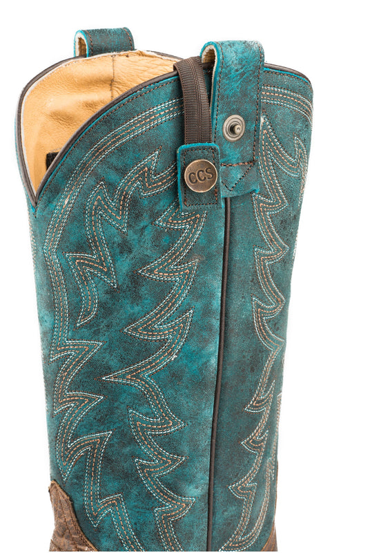 Roper Womens Concealed Carry Leather Cowboy Boot Vintage Brown Vamp With Embroidered Turquoise Upper - Flyclothing LLC