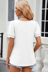 Eyelet Short Sleeve Top Trendsi