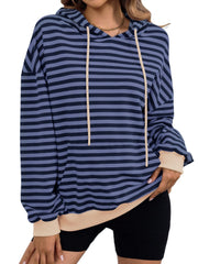 Drawstring Striped Long Sleeve Hoodie - Trendsi