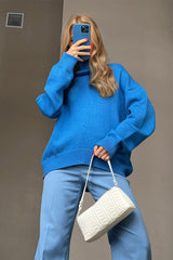 Basic Bae Turtleneck Dropped Shoulder Long Sleeve Sweater - Trendsi