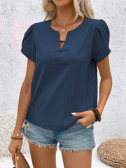 Notched Short Sleeve Blouse