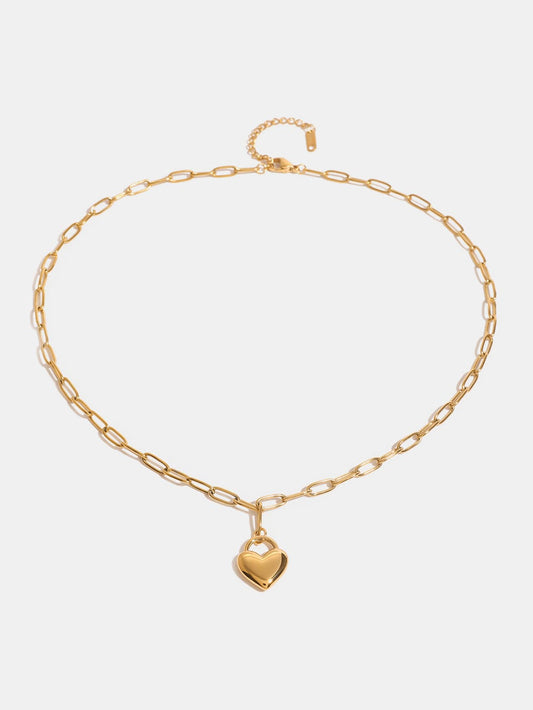 18K Gold-Plated Stainless Steel Heart Pendant Necklace - Trendsi