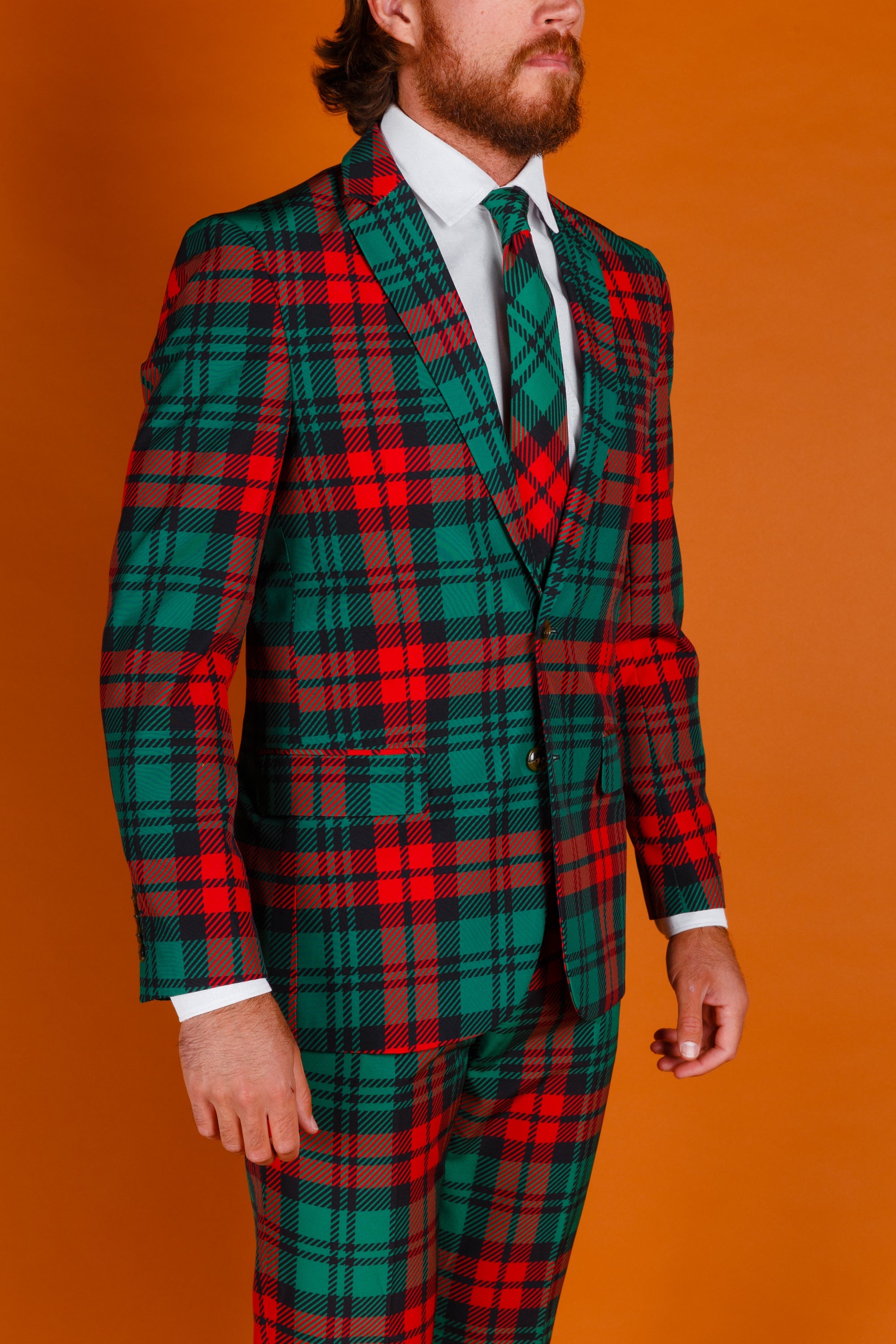 The Lincoln Log Love Daddy | Red And Green Plaid Ugly Christmas Suit