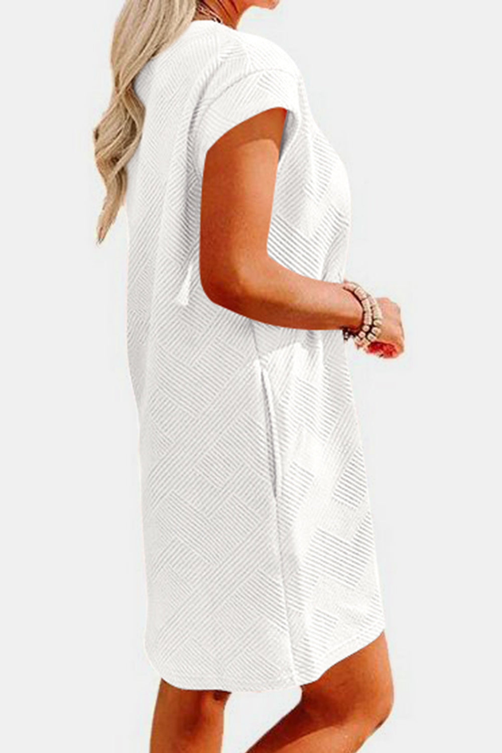 Textured Round Neck Cap Sleeve Dress Trendsi