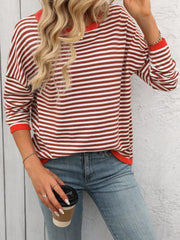 Mandy Striped Round Neck Long Sleeve Sweater - Trendsi