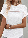 Eyelet Round Neck Short Sleeve Blouse - Flyclothing LLC