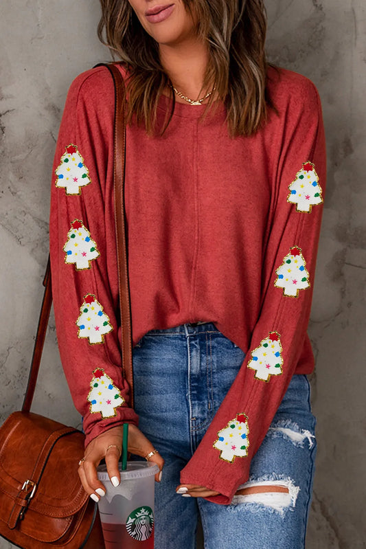 Christmas Tree Round Neck Long Sleeve Top