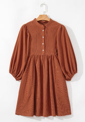 Corduroy Quarter Snap Three-Quarter Sleeve Dress