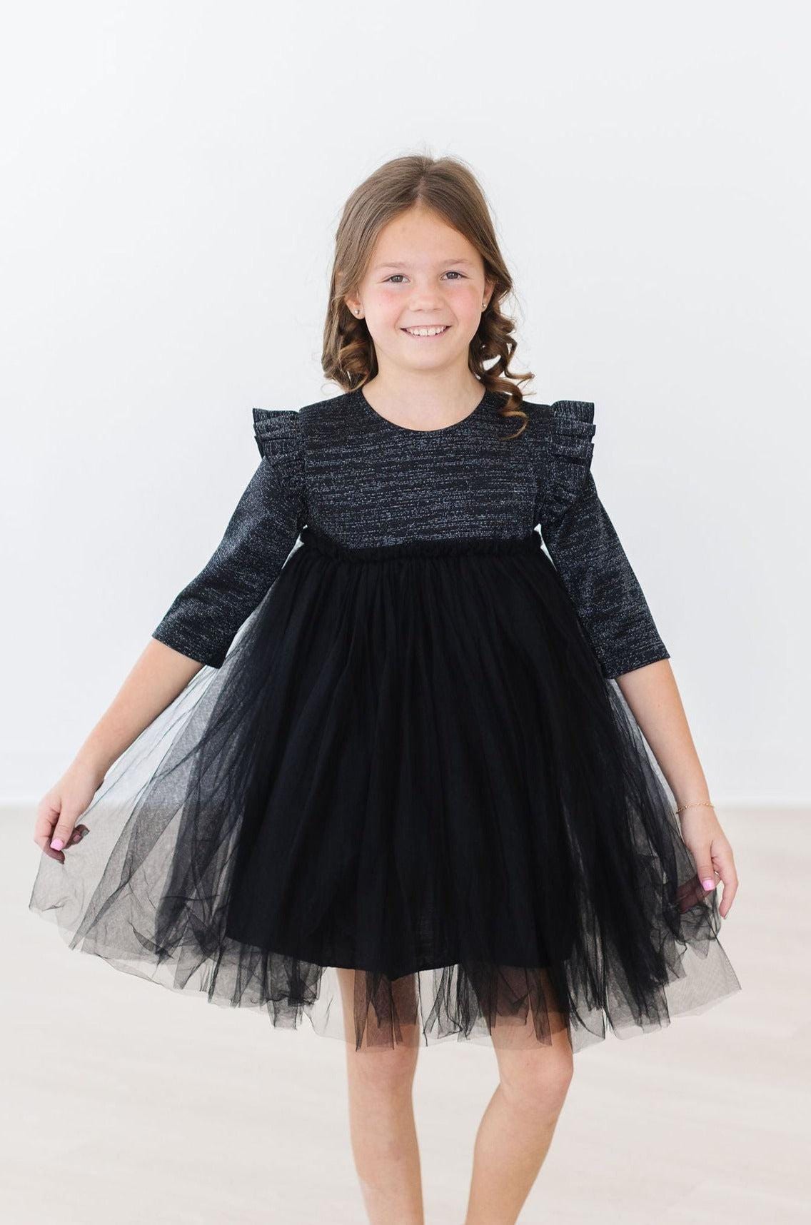 Black Shimmer 3/4 Sleeve Tutu Dress - Mila & Rose ®