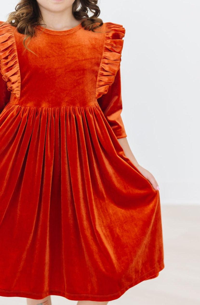 Pumpkin Spice Velvet Ruffle Twirl Dress - Mila & Rose ®