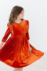 Pumpkin Spice Velvet Ruffle Twirl Dress - Mila & Rose ®