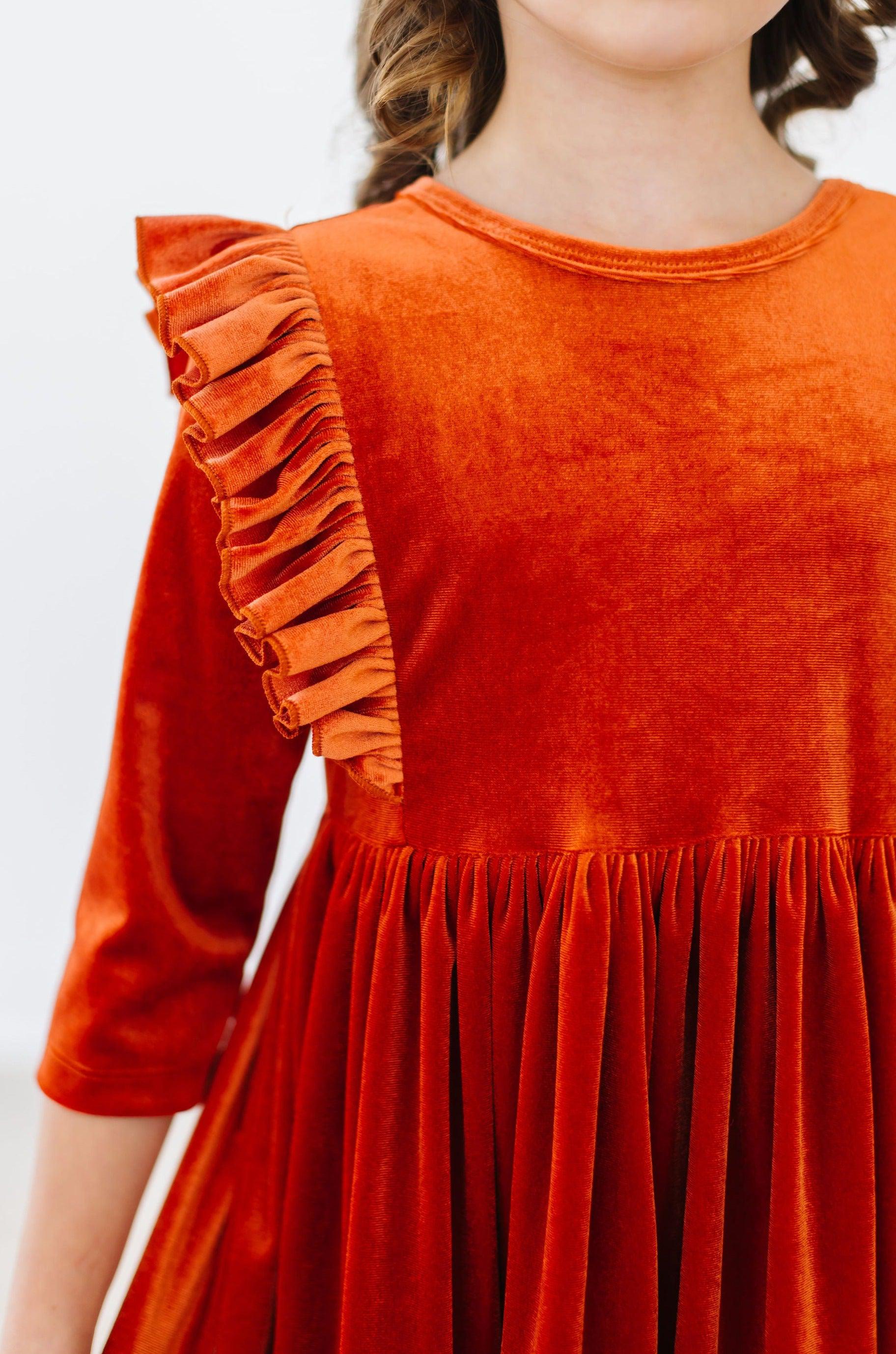 Pumpkin Spice Velvet Ruffle Twirl Dress - Mila & Rose ®