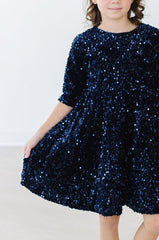 Navy Velvet Sequin Dress