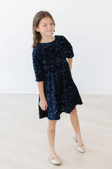 Navy Velvet Sequin Dress