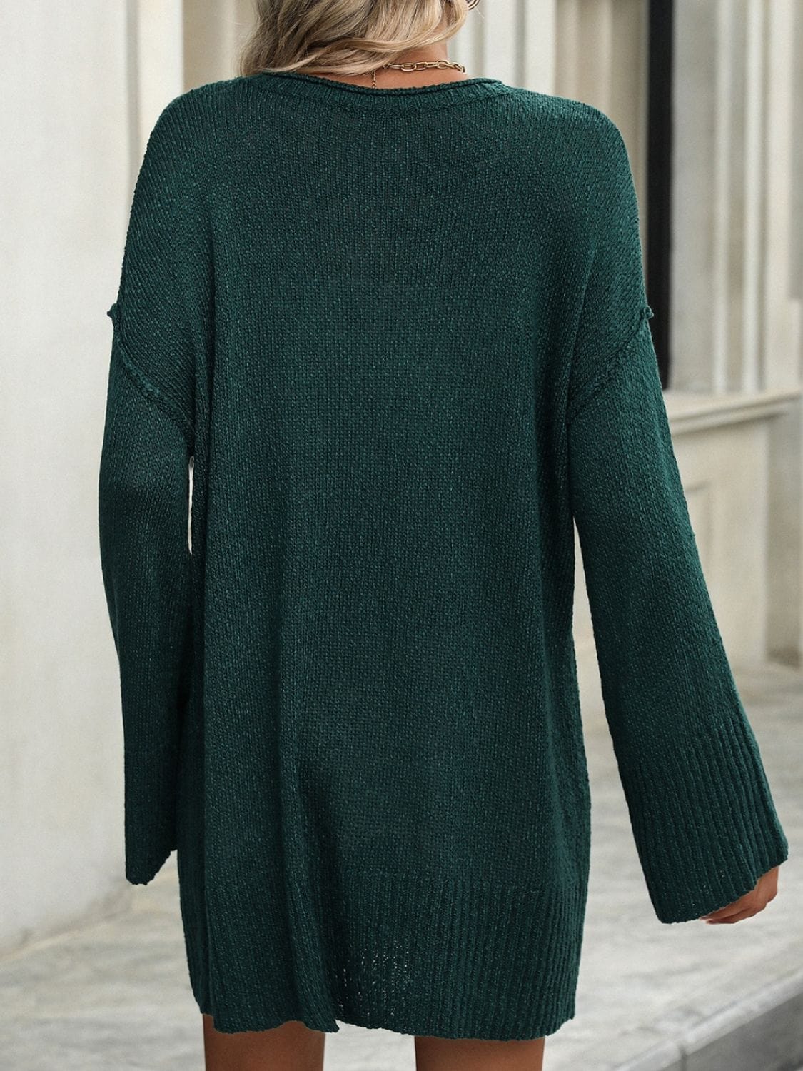 Round Neck Dropped Shoulder Sweater - Trendsi