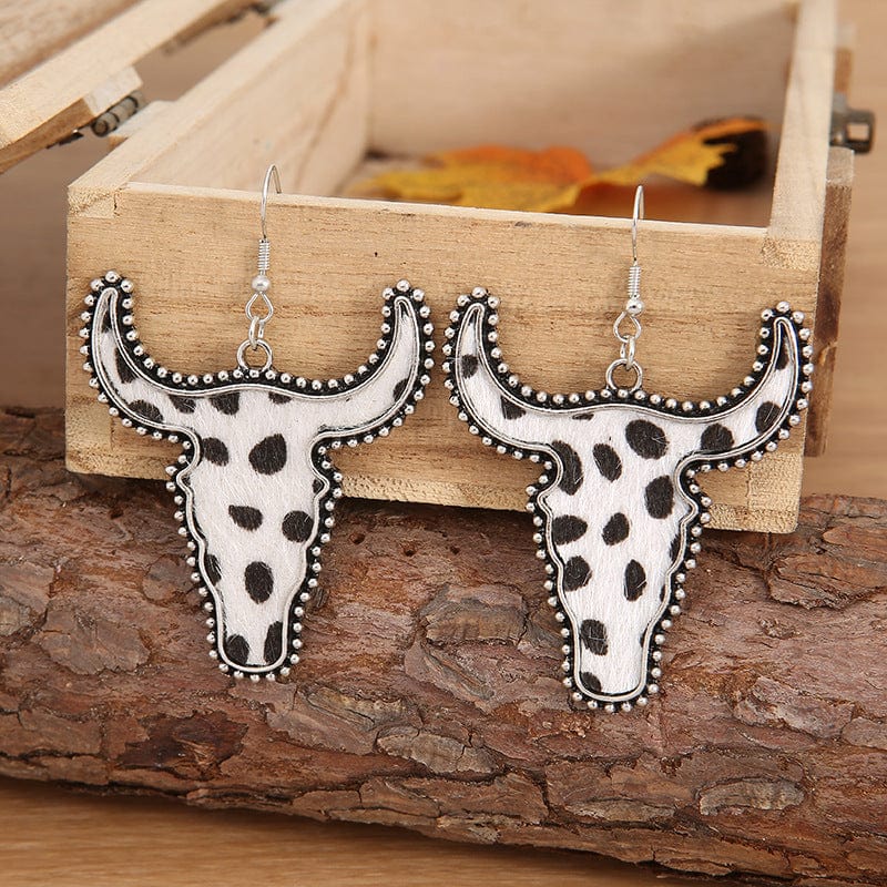 Alloy Animal Print Cow Head Earrings - Trendsi