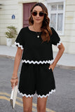 Contrast Trim Round Neck Top and Shorts Set - Trendsi