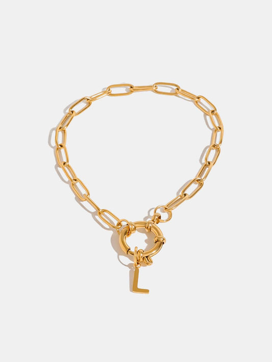 18K Gold-Plated Stainless Steel Letter L Bracelet - Trendsi