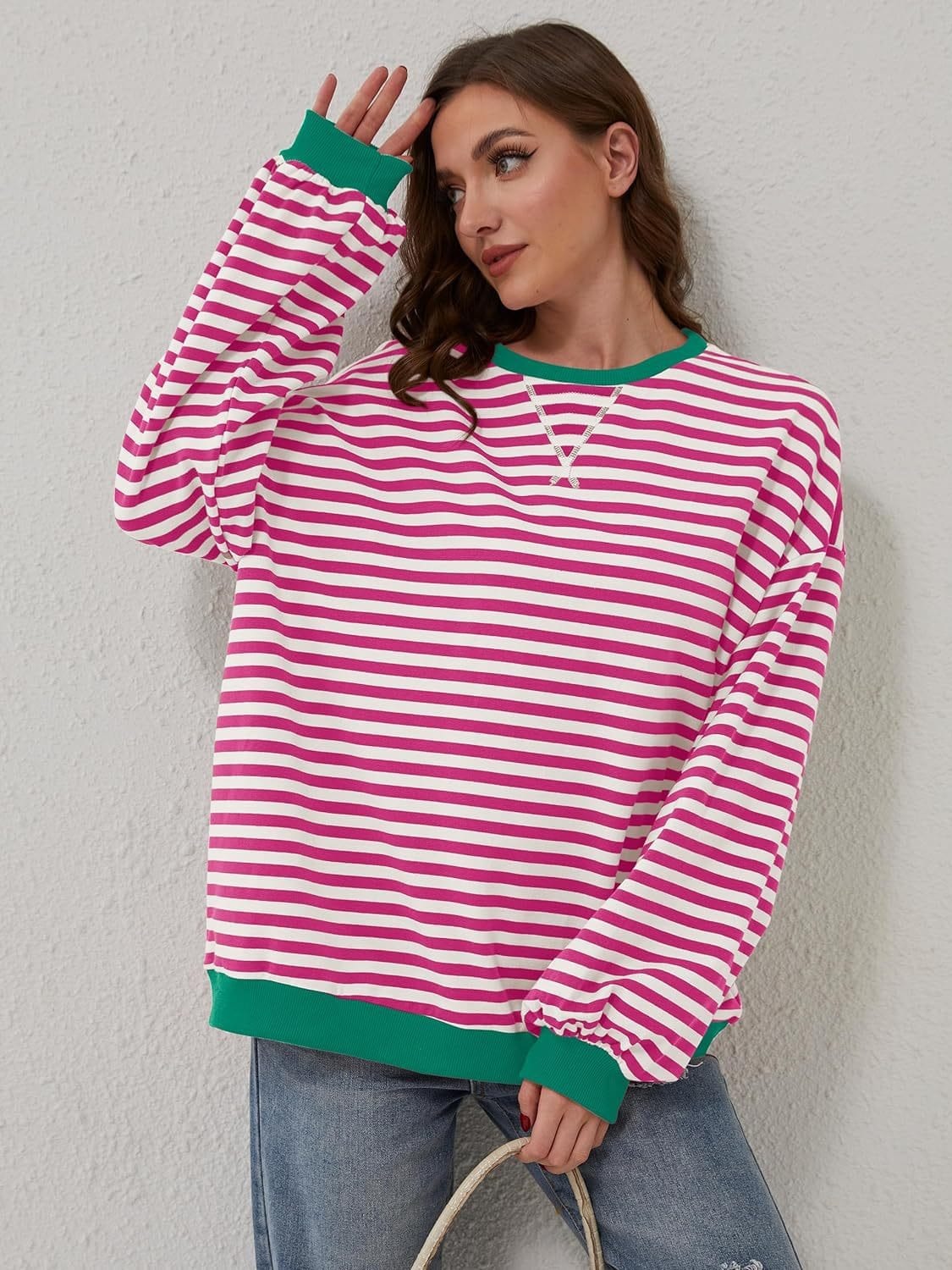 Contrast Striped Long Sleeve Sweatshirt - Trendsi