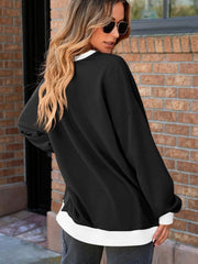 Contrast Trim Round Neck Long Sleeve Sweatshirt - Trendsi