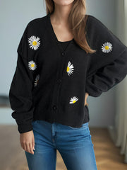 Daisy Button Up V-Neck Cardigan - Trendsi