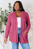 Basic Bae Full Size Ribbed Open Front Cardigan with Pockets - Trendsi