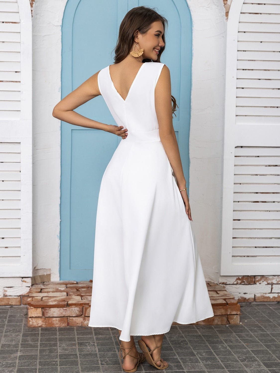 Full Size Slit V-Neck Sleeveless Midi Dress - Trendsi