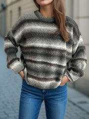 Gradient Round Neck Dropped Shoulder Sweater - Trendsi