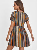 Pocketed Striped Short Sleeve Dress - Flyclothing LLC