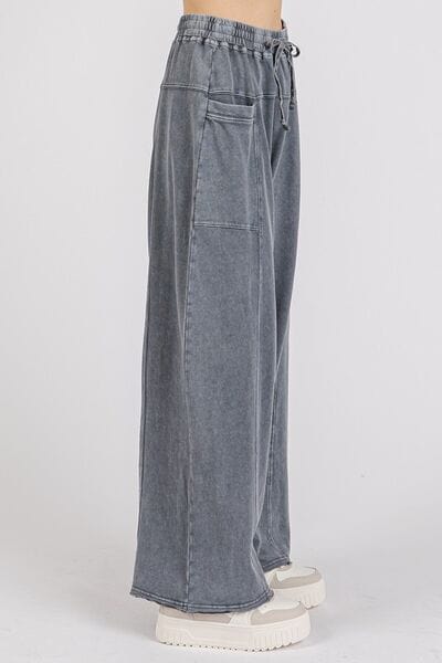 Mittoshop Mineral Wash Elastic Waist Barrel Leg Baggy Pants - Trendsi