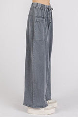 Mittoshop Mineral Wash Elastic Waist Barrel Leg Baggy Pants - Trendsi