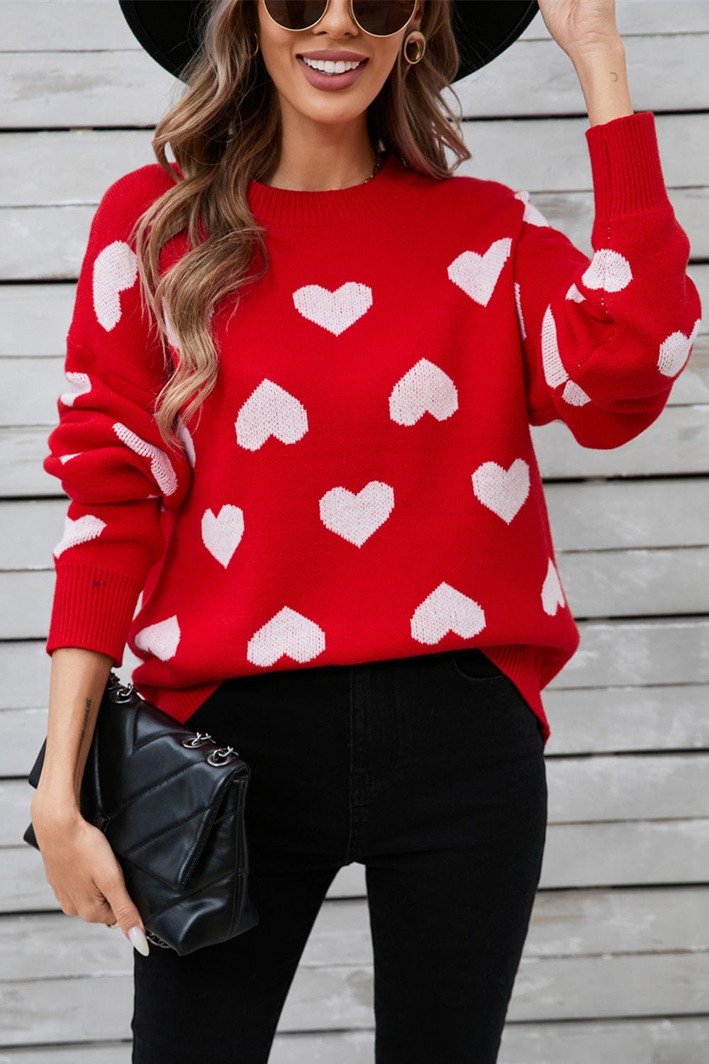 Angel Wings Heart Round Neck Long Sleeve Sweater - Trendsi