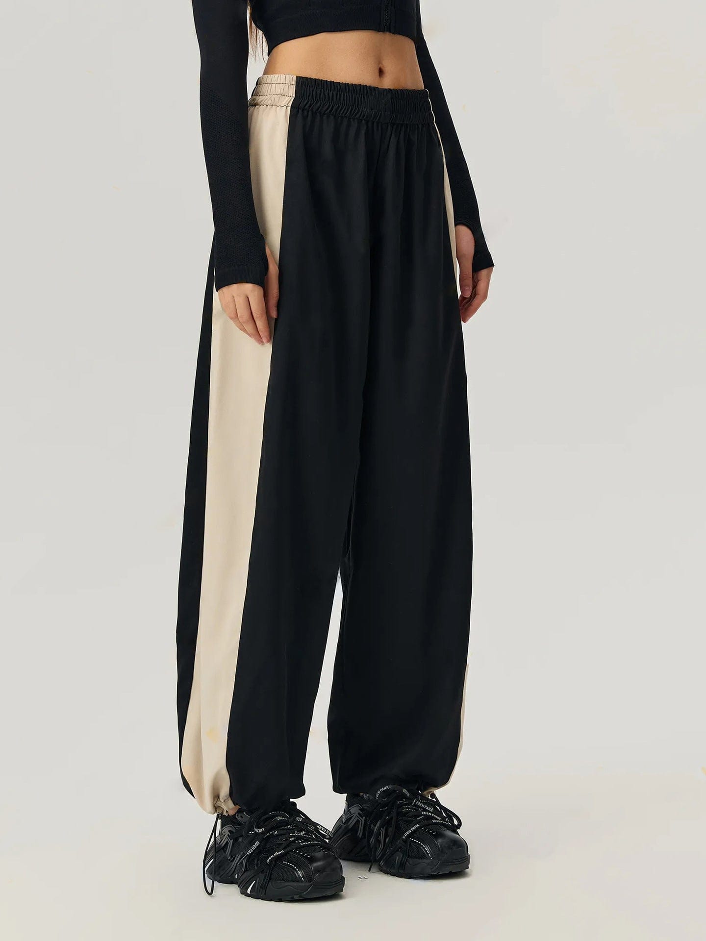 Drawstring Hem Contrast Elastic Waist Pants - Trendsi