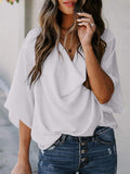 Full Size Cowl Neck Three-Quarter Sleeve Blouse Trendsi