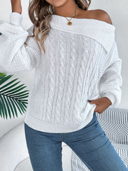 Cable-Knit One Shoulder Long Sleeve Sweater - Trendsi