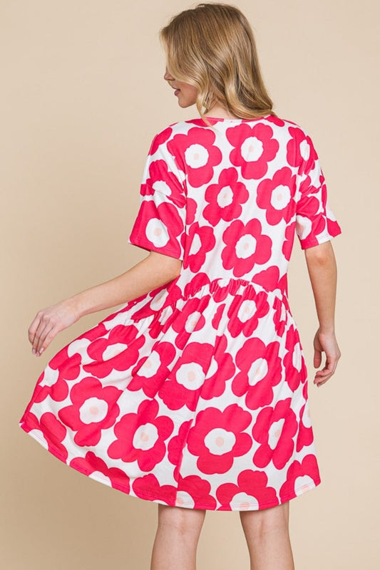 BOMBOM Flower Print Ruched Dress - Trendsi