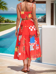 Twisted Printed Spaghetti Strap Top and Skirt Set Trendsi