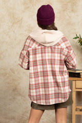 Drawstring Plaid Long Sleeve Hooded Jacket - Trendsi