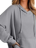 Drawstring Slit Long Sleeve Hoodie - Trendsi