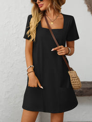 Mandy Square Neck Short Sleeve Mini Dress